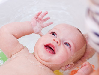 Baby floating in bath